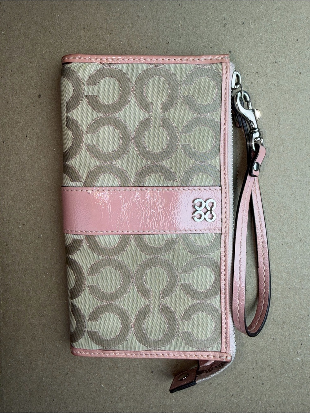 Coach Pink Accent Canvas Wristlet Wallet